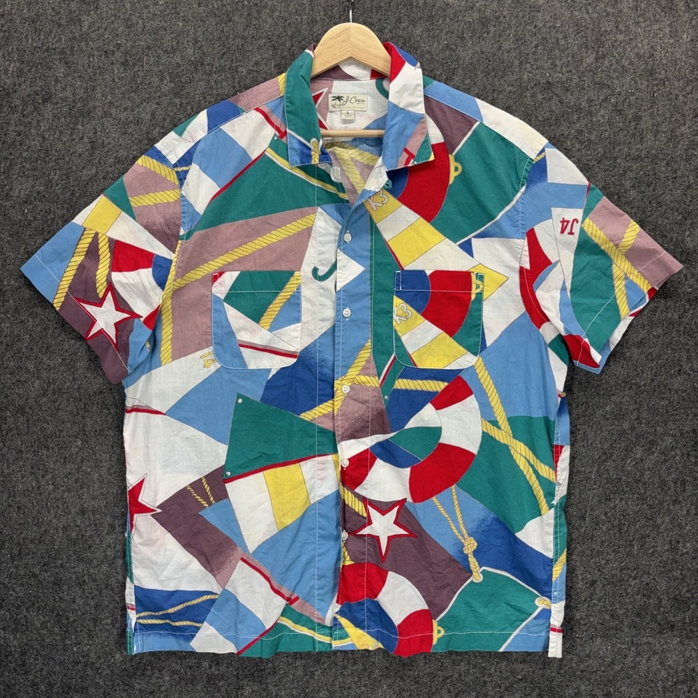 J. Crew Loop Collar Shirt Men's Large Coastal Nautical Yacht Colorful Preppy